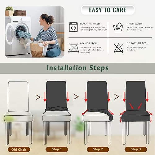 Miniatura 6 de Juego de 6 fundas elásticas de elastano para sillas de cocina, fundas protectoras extraíbles y lavables para sillas de comedor, para el hogar,