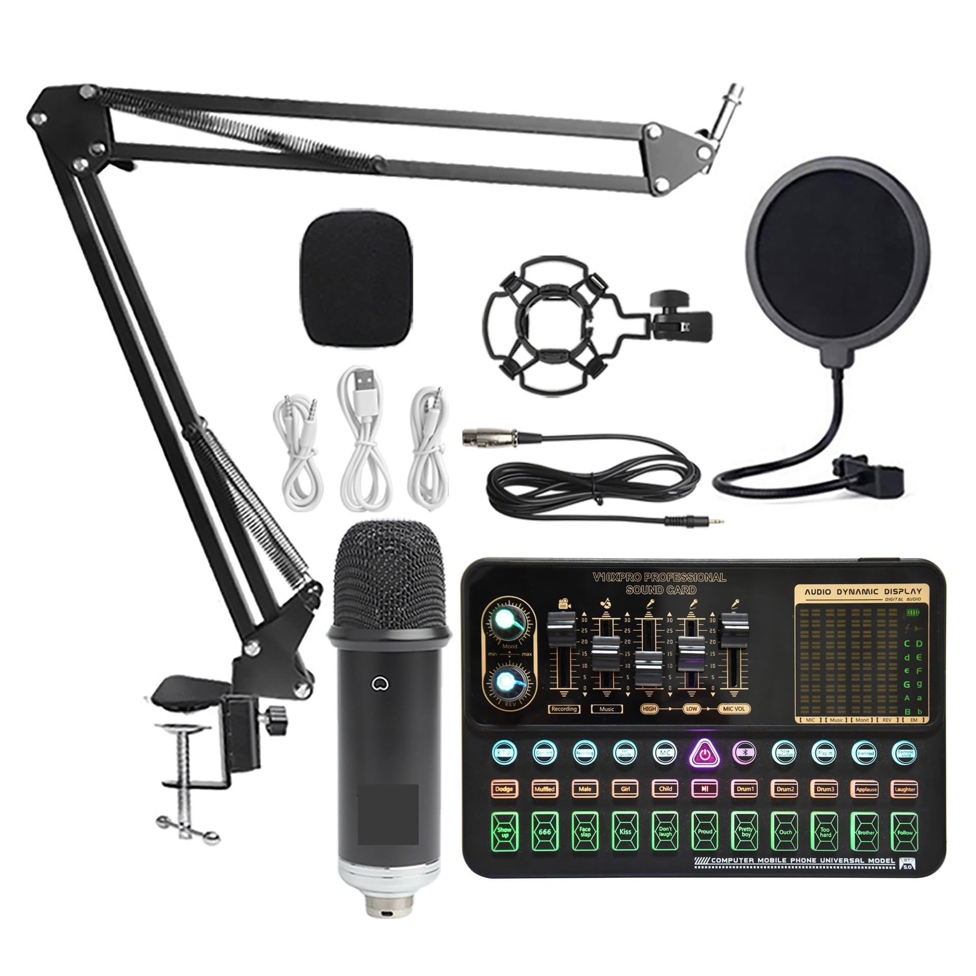 Podcast Equipment, BM800 V10XPro Mixer Soundkarte Studio Audio Mixer Singen Noise Reduction Mikrofon Stimme Live Broadcast Telefon Computer Rekord(V10XPro Set B)