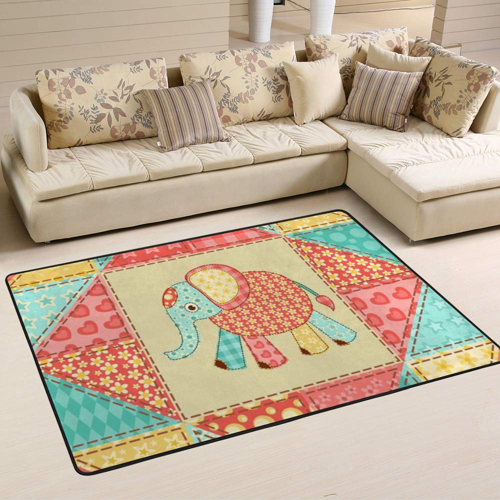Tapis éléphant coloré patchwork Ruchen pour salon | 120x180 cm