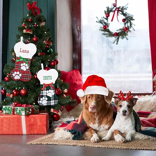 Miniatura 6 de Medias de Navidad personalizadas para perros y gatos, nombre personalizado de 18 pulgadas, diseño de pata de mascota, calcetines de Navidad con