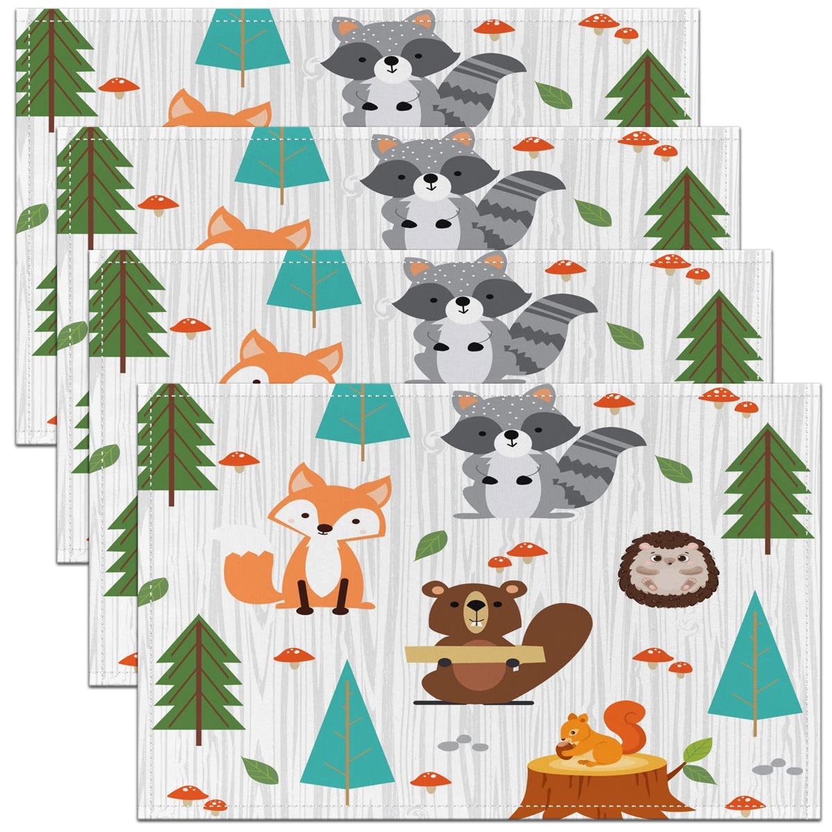 Fox Print Placemats Set of 4 45X30cm Cute Cartoon Fox Mushroom Placemats for Dining Table Nature Wildlife Table Mats Placemat Woodland Place Mats Botanical Plants Print Placemat