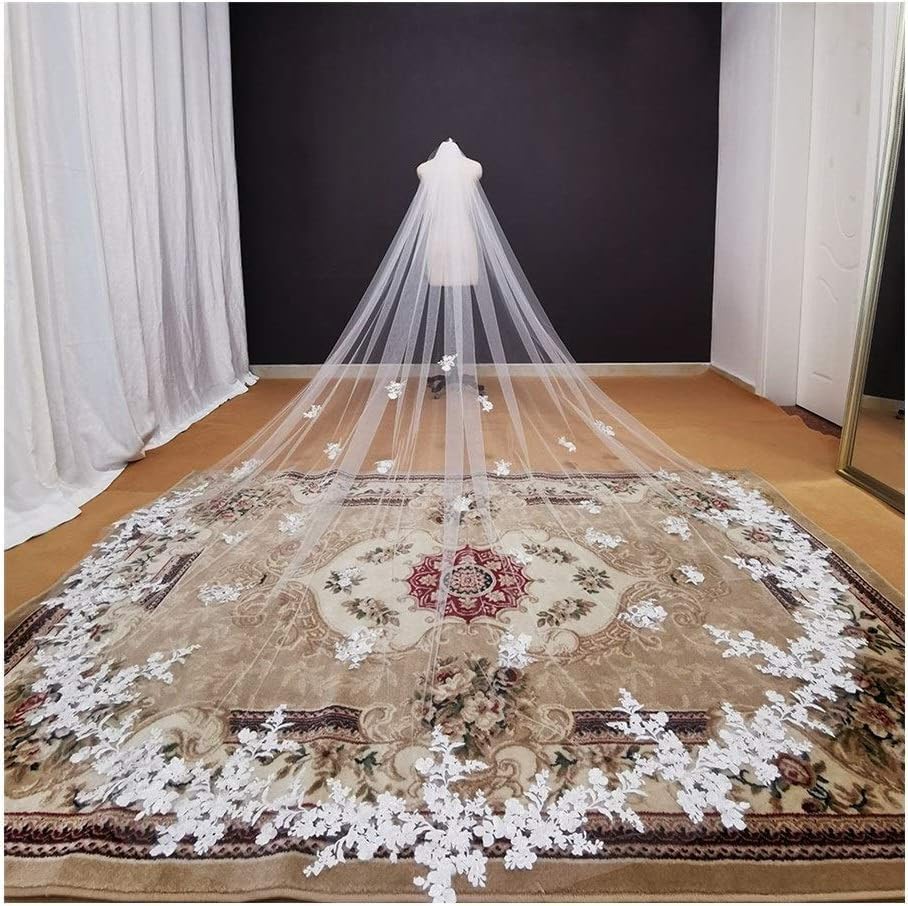 Voile de mariée cathédrale dentelle 400cm pour robe ivoire
