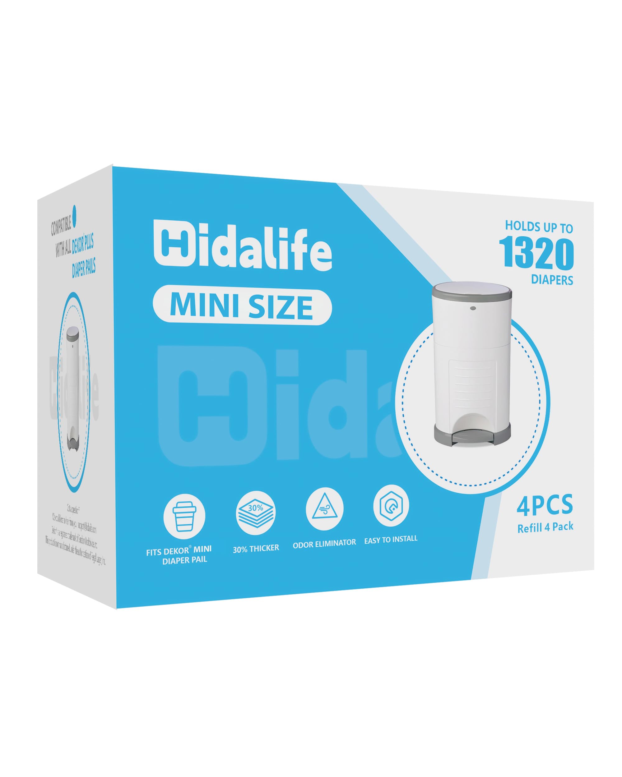 HIDALIFE Refills Compatible with Dekor Mini Diaper Pails, Disposable Diaper Trash Bags, Extra Thick Diaper Pail Refill Liners, Hold Up to 1320 Diapers (4 Pack)