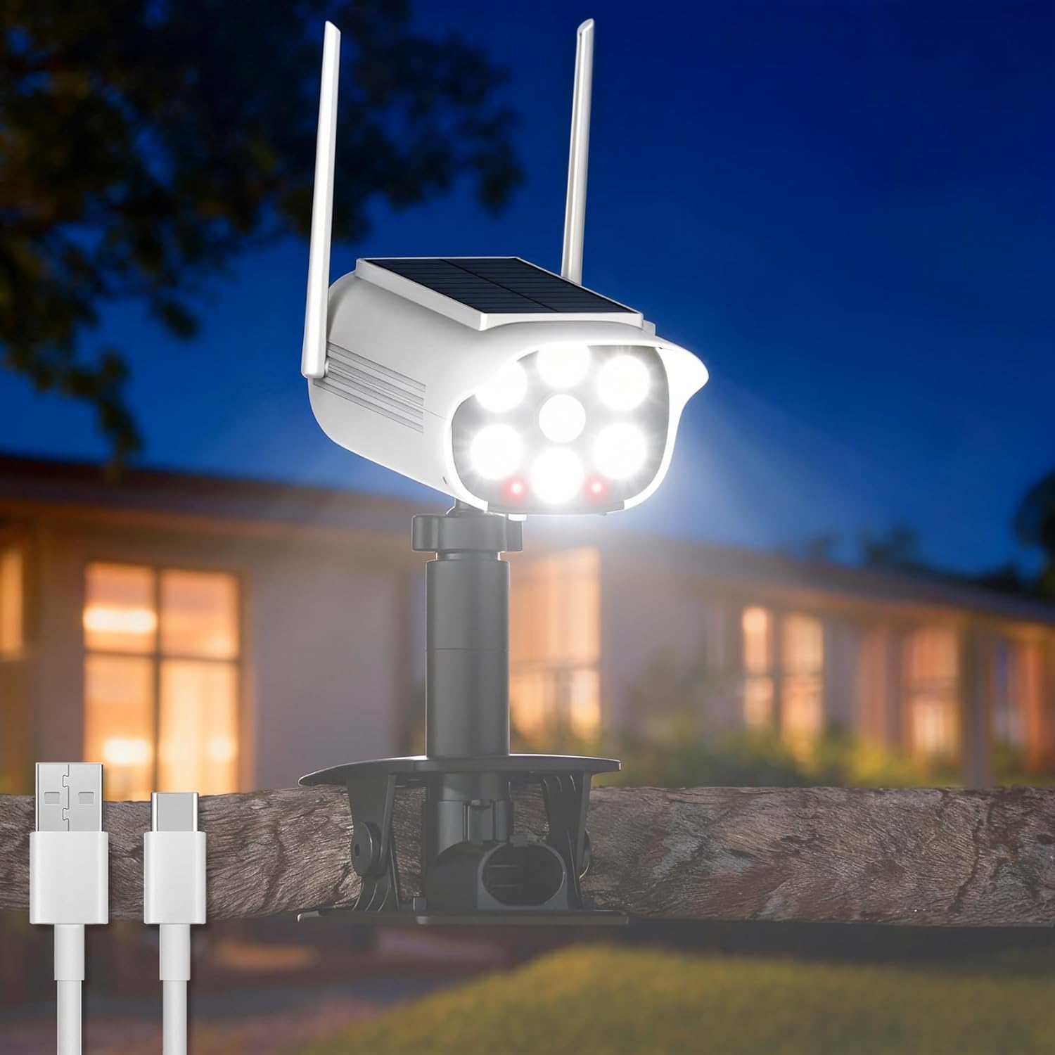 Tryme 2 Pack Fake Security Camera Solar Light with Flashing Red LED - Flexible Octopus Tripod Mount, 500 Lumen Dummy CCTV, 3 Modes Motion Sensor for Outdoor, No Drill (Solar/USB)