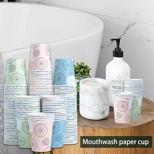 Miniatura 8 de Clawsoff Paquete de 300 tazas de papel impresas de 5 onzas pequeñas tazas de enjuague bucal de expreso tazas de baño desechables mini tazas de papel