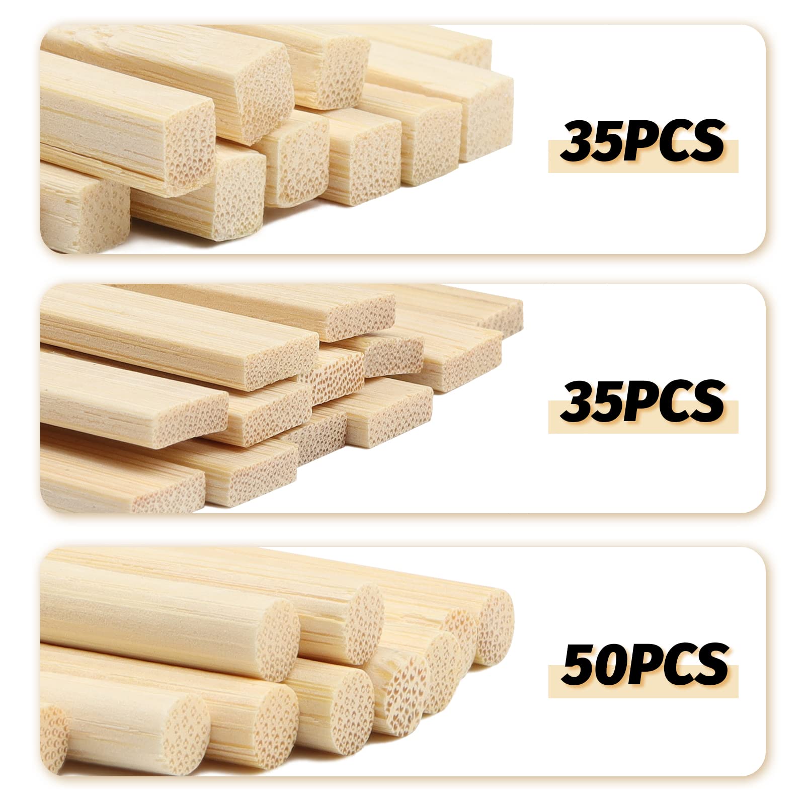 100 bastoni per lavori artigianali in legno naturale di bambù lunghi bastoni quadrati tasselli strisce di legno incompiuti bastoncini lunghi nastri di legno per progetti di bricolage, edifici da 30 cm