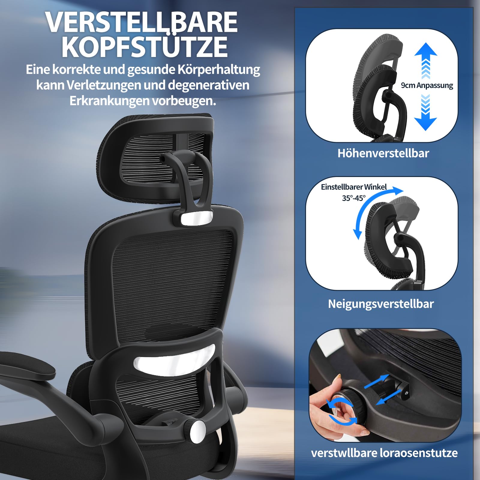 TRALT Sedia da ufficio ergonomica – Sedia da ufficio con supporto lombare regolabile, poggiatesta da gaming, sedia da ufficio, sedia da scrivania,casa,ufficio,ergonomica nero