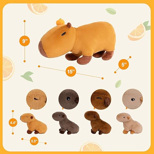 Miniatura 2 de OUOZZZ Capybara - Peluche con bebés en el interior de 14.5 pulgadas, juguetes de peluche Capybara con 4 bebés con mandarina en aguas termales,