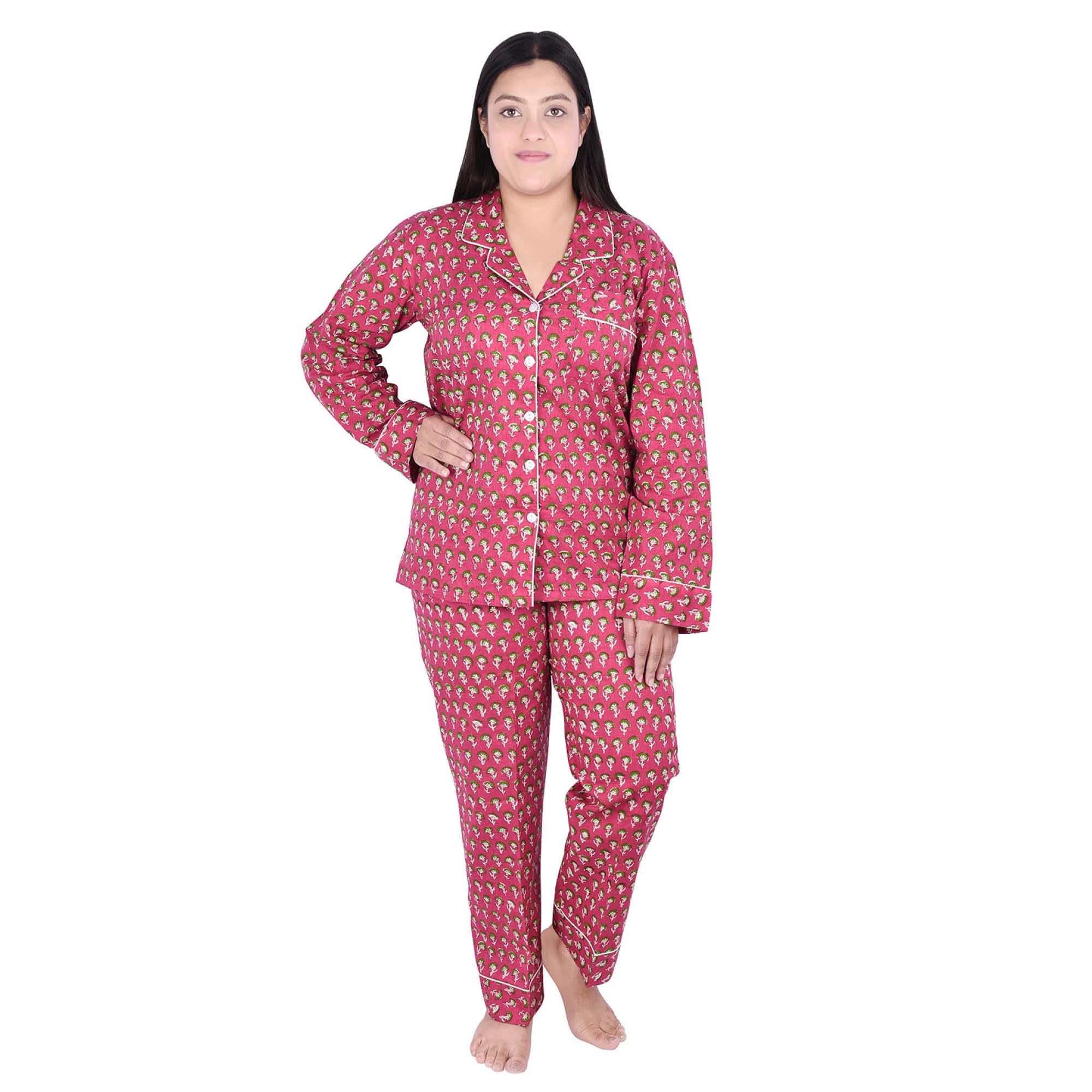 Conjunto de pijama de algodón para mujer, conjunto de pijama de algodón de lujo para mujer, conjunto de pijama elegante y cómodo de manga larga, rosa, 90