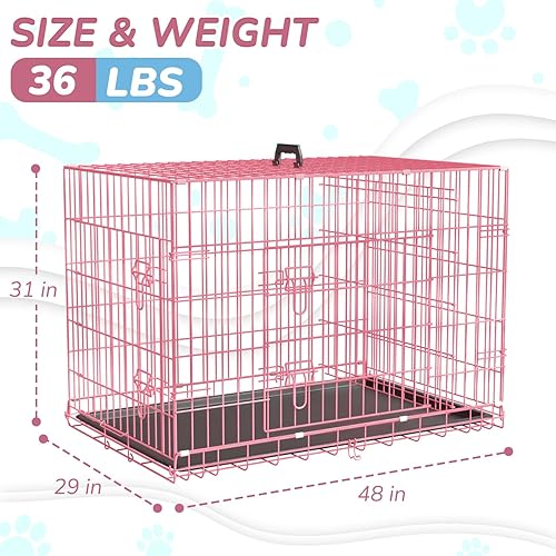 Miniatura 6 de Jaula para perros de 48 pulgadas, jaulas plegables de alambre mental, jaulas para perros grandes, para exteriores, interiores, mascotas, XL, con