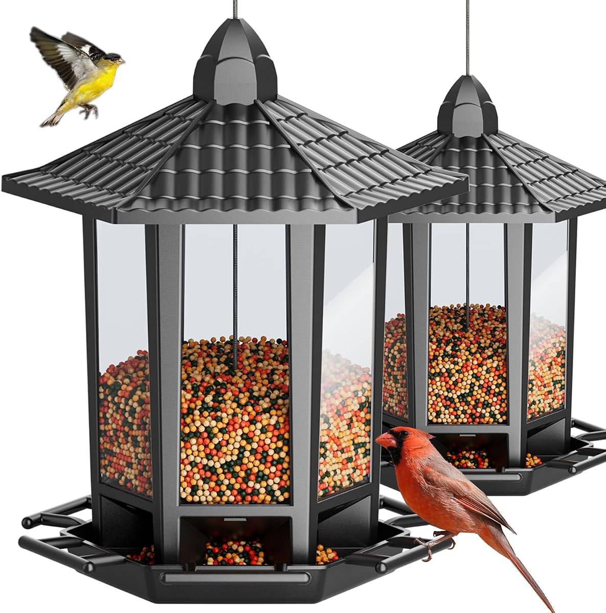 2 Pack Bird Feeders for Outdoor Hanging, Retro Pagoda Design Fun Installation Bird Feeder, Attracting Wild Birds Chickadees Goldfinches Cardinals Finches and Sparrows
