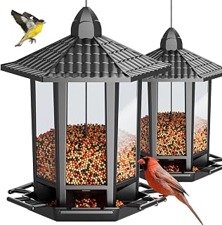 Birdream 2-Pack Retro Pagoda Bird Feeders for Outdoor Hanging - Attract Chickadees, Goldfinches, Cardinals, Sparrows | Easy Install