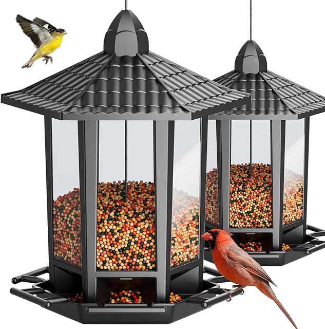 Birdream 2 Pack Bird Feeders for Outdoors, Retro Pagoda Design Fun Installation Bird Seed, Attracting Wild Birds Chickadees Goldfinches Cardinals Finches and Sparrows