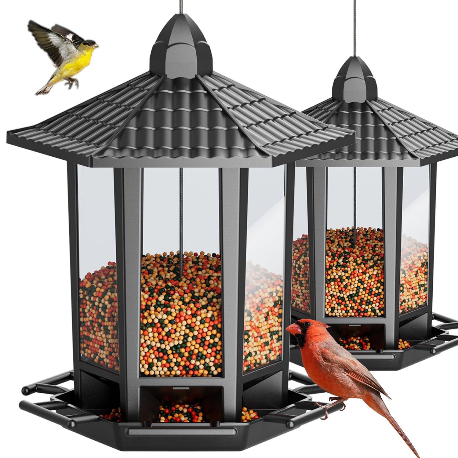 Birdream Mangiatoia Per Uccelli Da Esterno - Confezione Da 2, Design Pagoda Retrò, Capienza 2,3 Kg - Per Attirare Cince, Cardinali, Fringuelli
