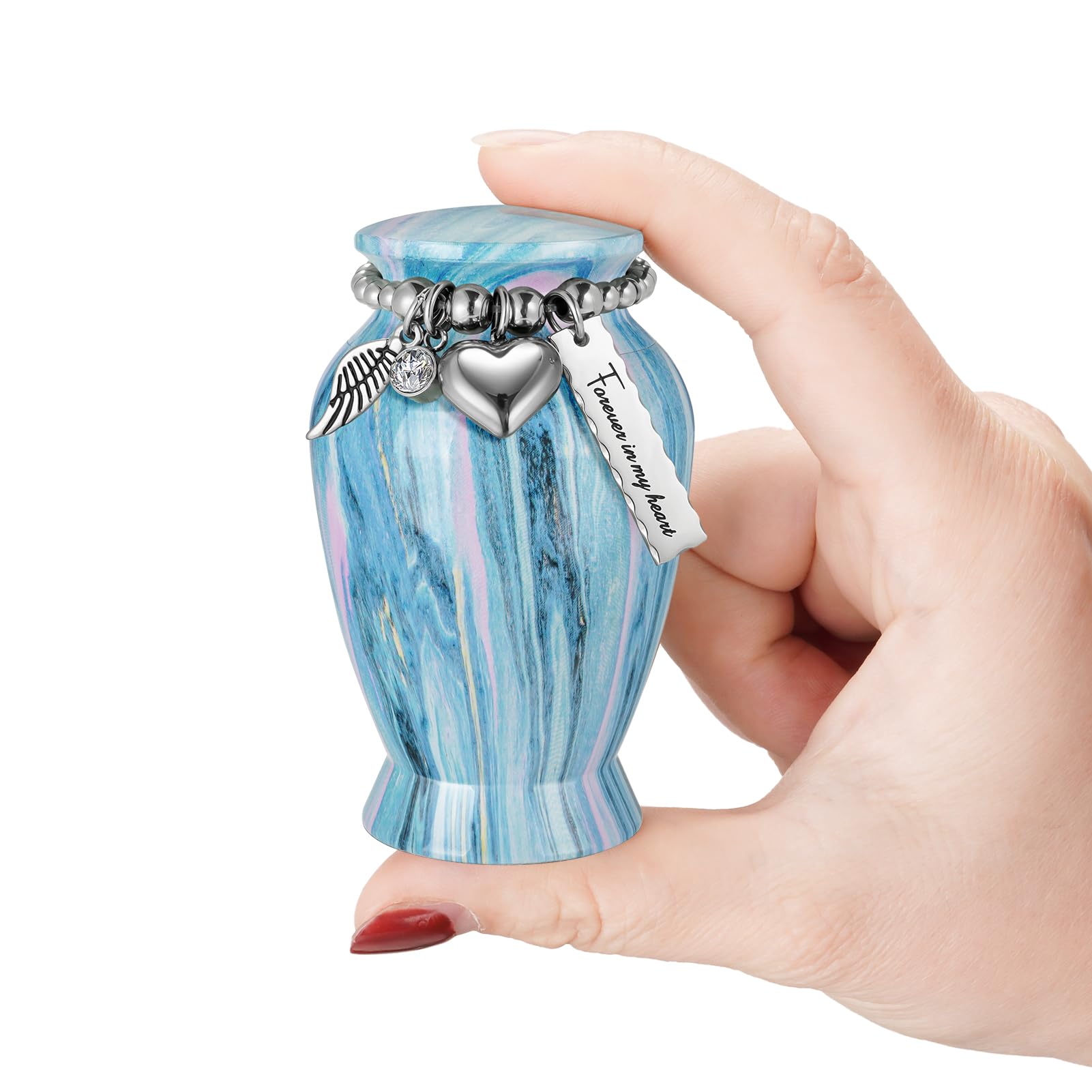 Memorials Aluminum Mini Urn with Angel Wing Charm