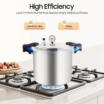 Pressure Cooker, 23Qt Large Capacity Pressure Canner Cooker, 90kpa Aluminum Alloy Pressure Cookware with Gauge & Release Valve for Home Kitchen Commercial Cooking