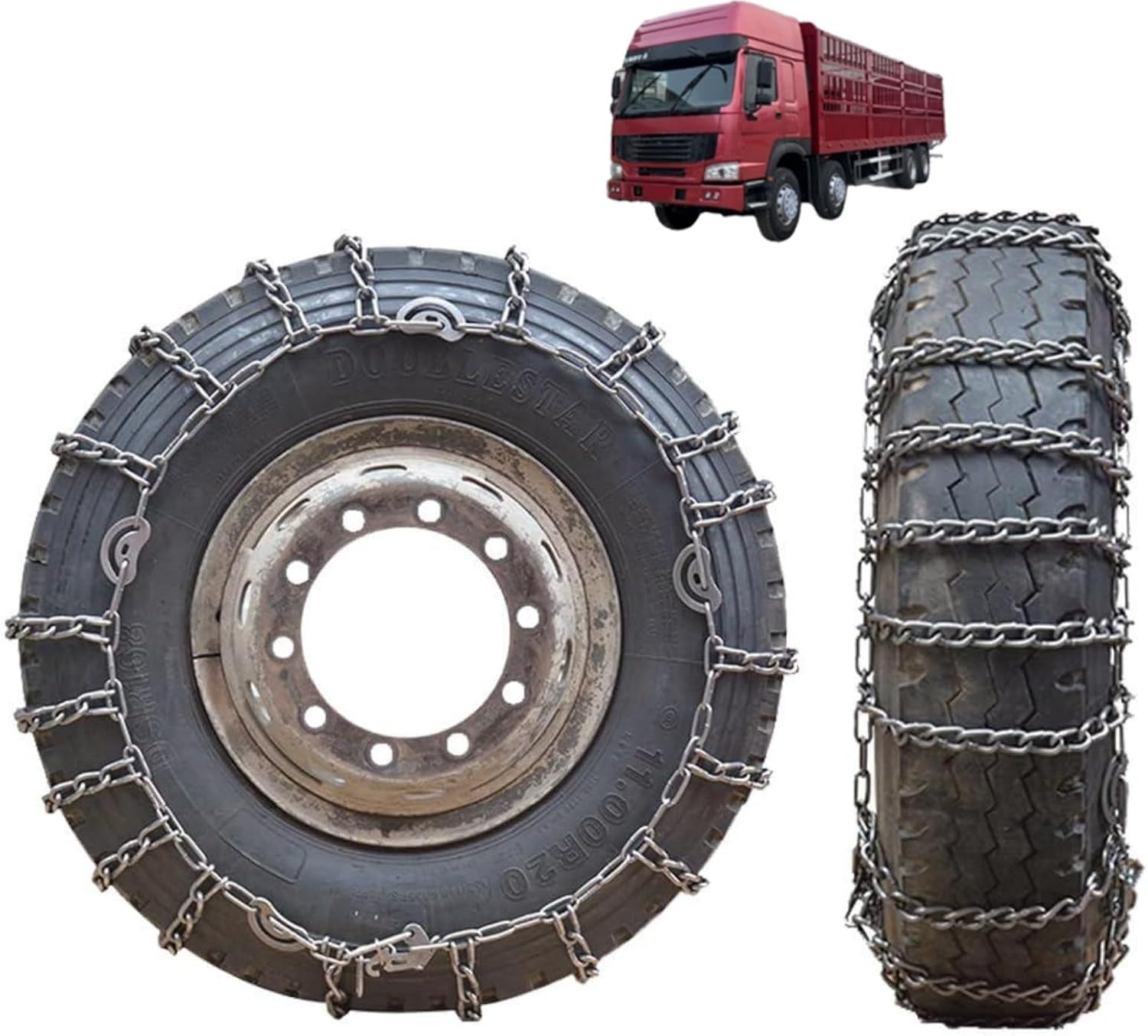 2pcs 9mm Heavy Duty Snow Tire Chains for Suv Pickup Trucks and AVT Traction Chains Manganese Skid Design for Snow and Mud Reliable Grip 245/70R19.5 2pcs 245/70R19.5