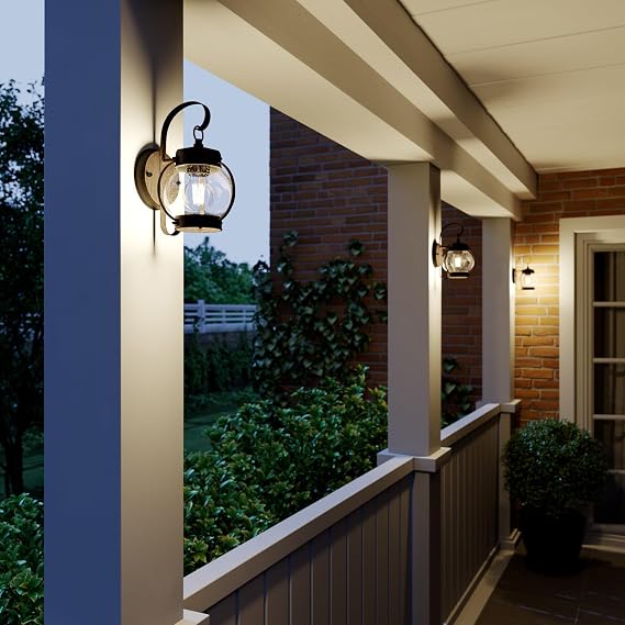 10.2 Outdoor Wall Light, Rustic Lantern Sconce with Bubble Glass Shade, Rust Brown Exterior Light for Porch Decor Front Door Garage Patio, Outside Lights for House, E26 Bulb Not Included