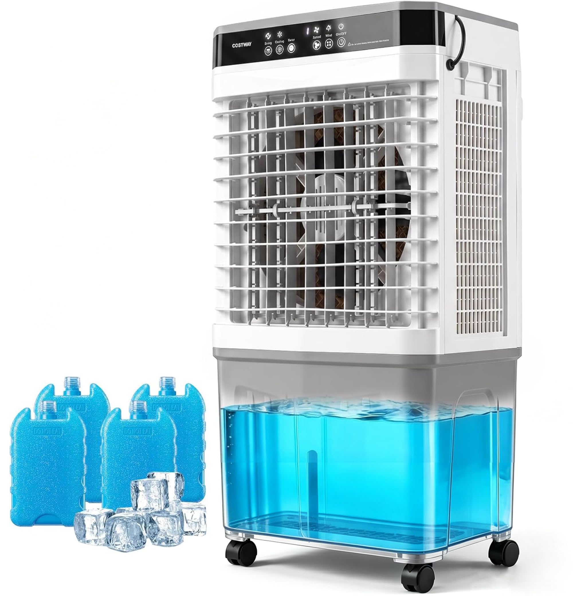 COSTWAY 15L/20L/27L Evaporative Air Cooler, 3-in-1 Oscillating Swamp Cooler/Fan/Humidifier with 3 Speeds, 2 Modes, 4 Ice Packs, 12H Timer, LED Display & Remote Control for Home Office (20L, 1800 CFM)
