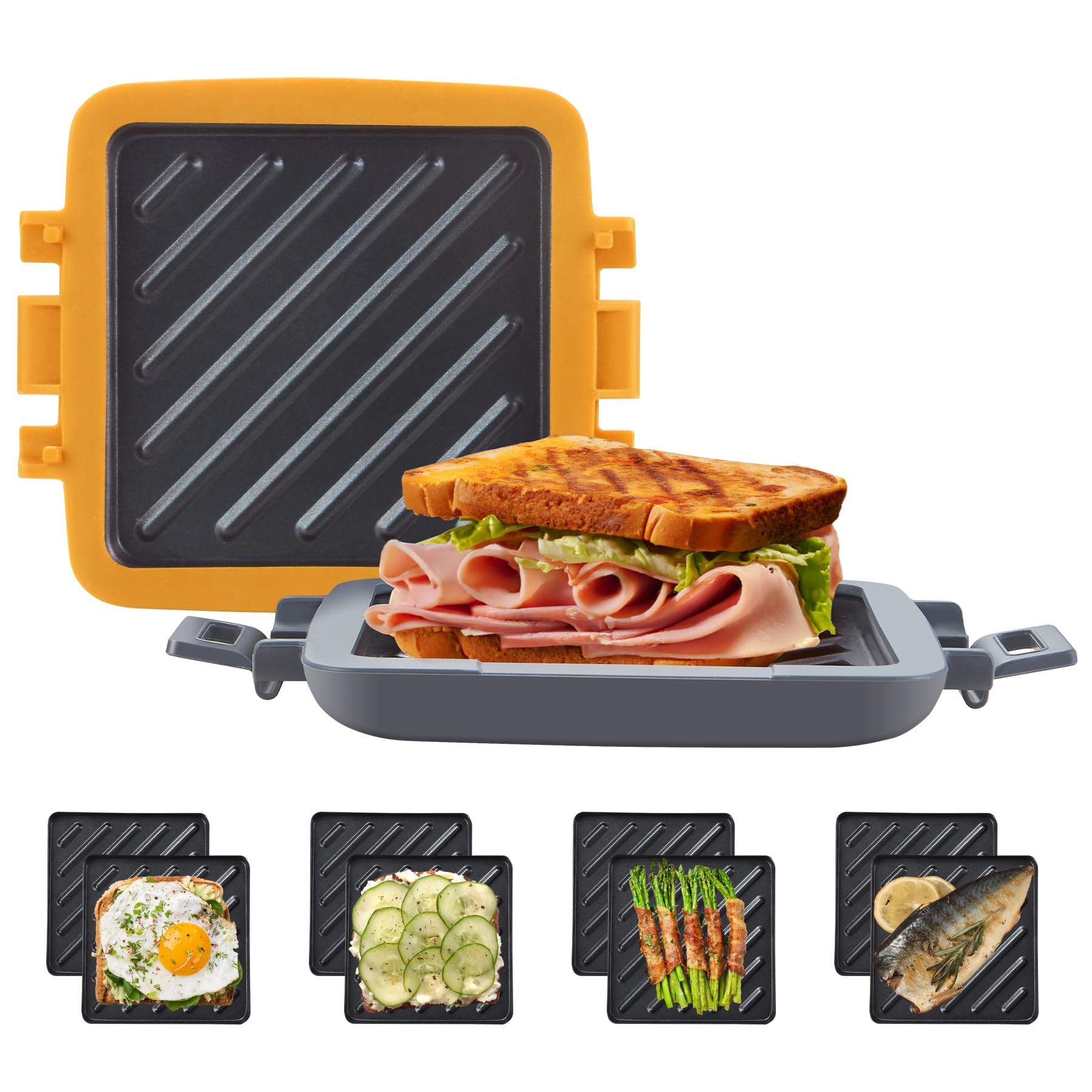Mico Dingker Microwave Toastie Sandwich Maker, Snack Maker & Panini Press | Removable Non-Stick Plates Silicone Microwavable Cookware, Heatwave Technology, Orange