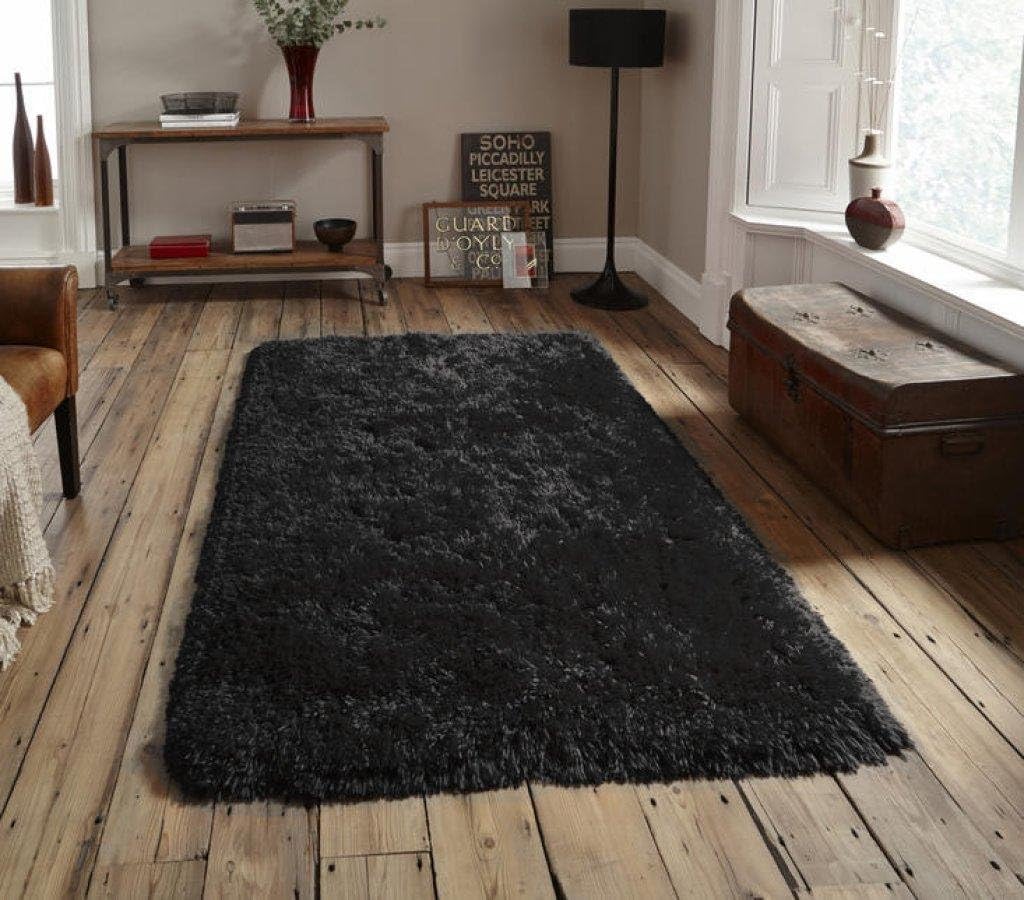 Think Rugs Polar PL 95 Shaggy Hand Tufted Rug, Charcoal, 60 x 120 Cm