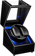Mcbazel LED Double Automatic Watch Winder with Blue Light, Quiet Motor Display Storage Rotation Wrist PU Leather Watch Box with 2 Slots