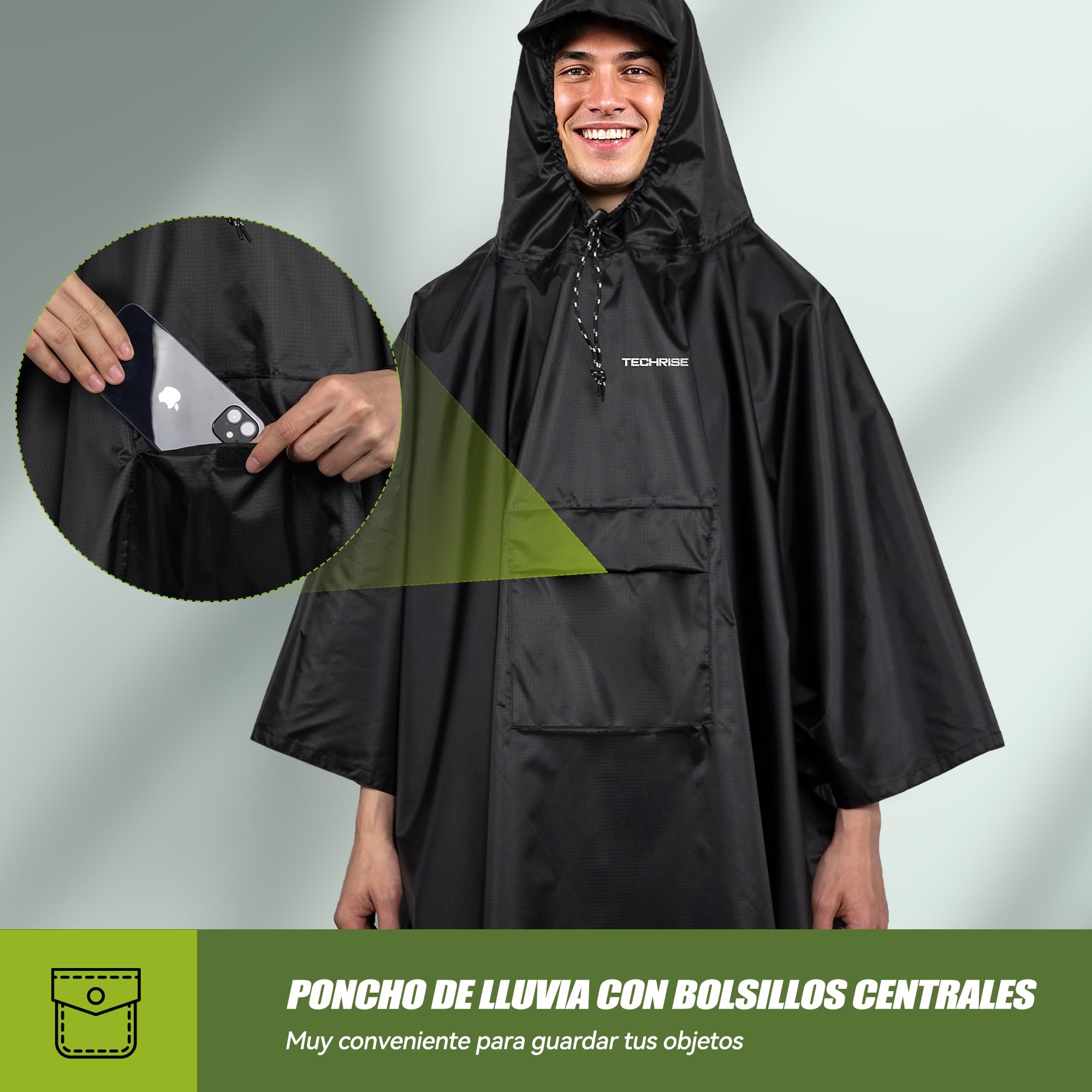 TechRise Chubasquero Poncho Impermeable, Ultraligero y Compacto, Poncho Unisex en Eva con Capucha, Multifuncional Reutilizable para Senderismo, Camping, Pesca, Ciclismo