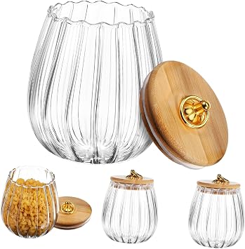 Unomor 4pcs Glass Storage Jars Petal Shape Lid Flour Sugar Storage Honey Jar Airtight Lids Salad