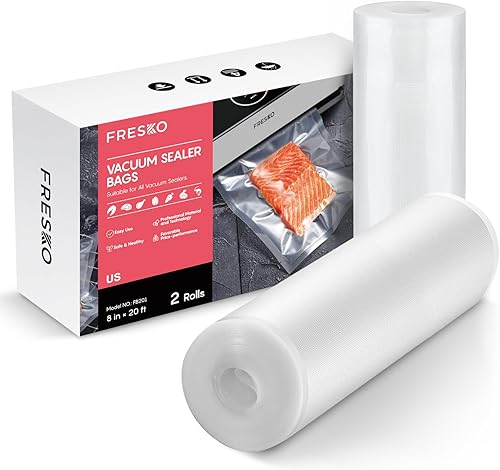 FRESKO Bolsas selladoras al vacío de 8 x 20 pies para alimentos, 2 rollos de bolsas de almacenamiento de tamaño personalizado sin BPA, bolsas de
