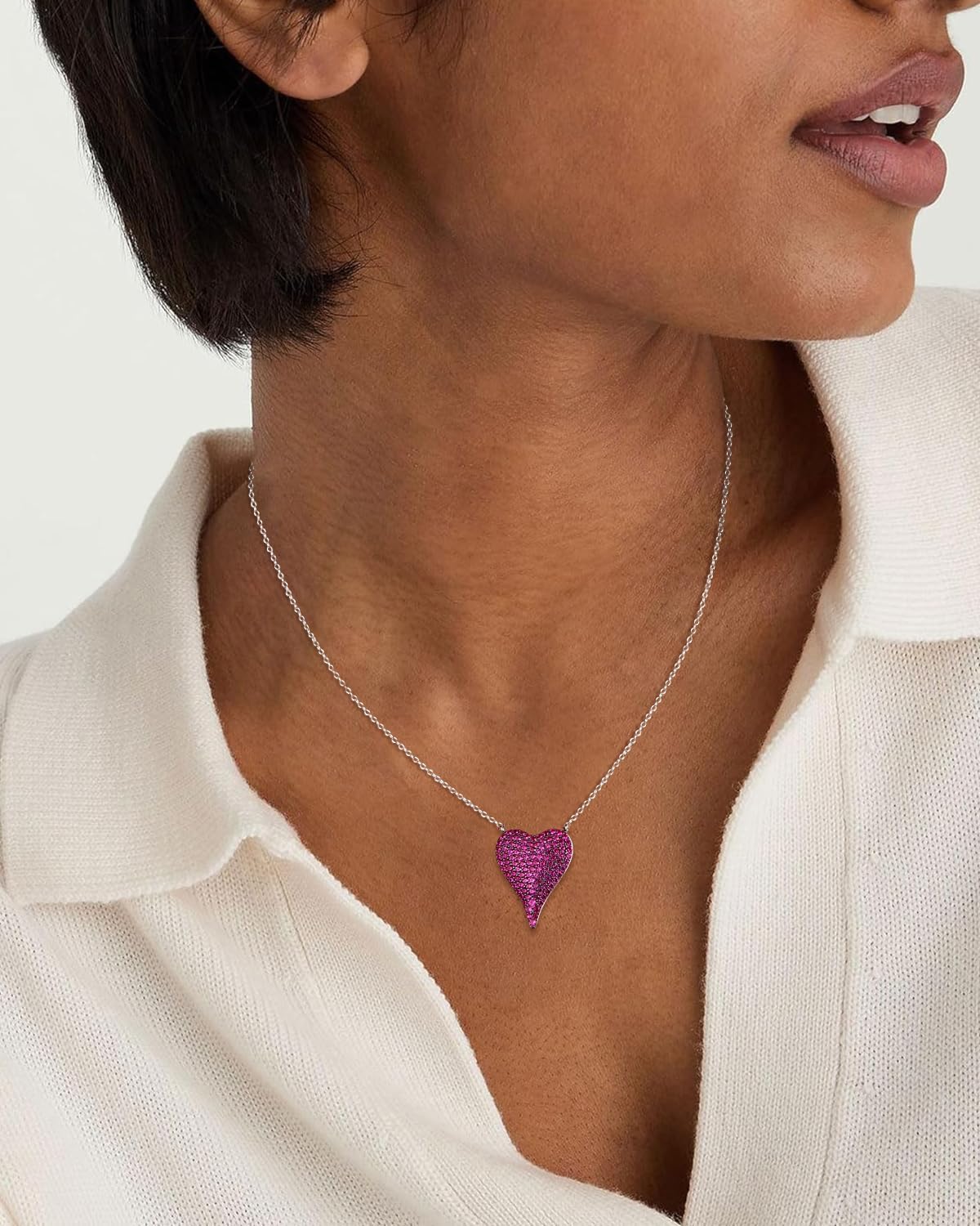 14K Gold Plated /925 Sterling Silver 18 Inch Pave Round Disc/Heart Pendant Necklace... - Image 6