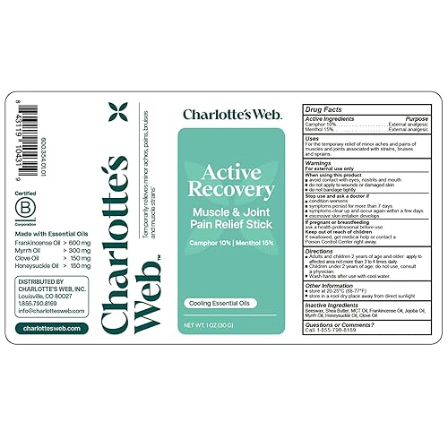 Miniatura 3 de Charlotte's Web Barra de alivio del dolor muscular y articular Active Recovery 1oz