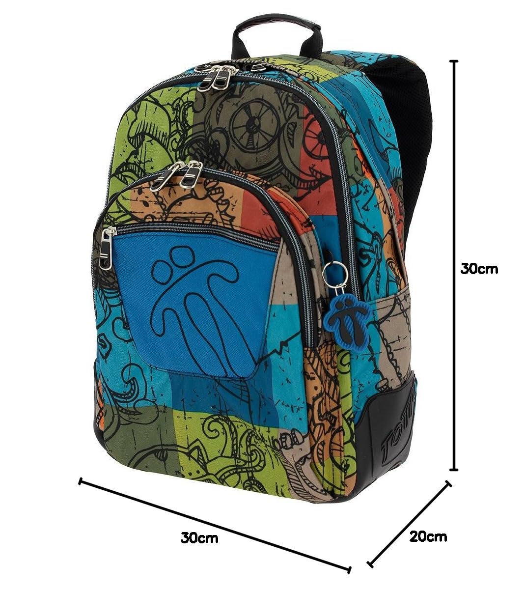 Totto - Zaino Scuola, Modello Crayola, Capacità 19,59 Litri, Tasca Alimenti, Schienale ergonomico con Air Flow, Spallacci a S per un Maggior Comfort, Resistente, Stampa Multicolor