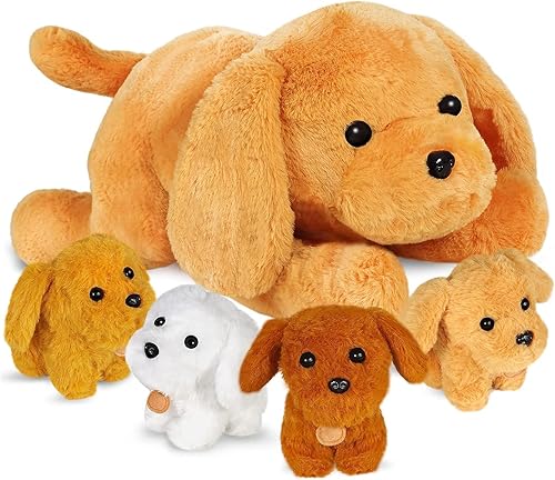 Miniatura 8 de KMUYSL Juguetes para edades 0 1 2 3 4 5 6 7 8+ años - Animal de peluche mamá con 4 bebés en su barriga, juego de juguetes de peluche suave, regalos