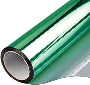 Filmgoo Window Privacy Film One Way Daytime Mirror Tint Treatments UV Heat Control Vinyl Stickers Sun Block Glass Paper Door Covering Reflective,Green Silver,17.5 Inch x 15.7 Feet