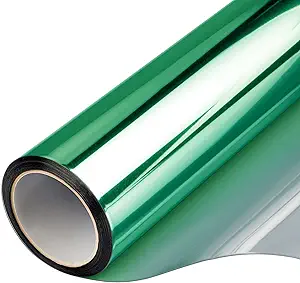 Filmgoo Window Privacy Film One Way Daytime Mirror Tint Treatments UV Heat Control Vinyl Stickers Sun Block Glass Paper Door Covering Reflective,Green Silver,29.5 Inch x 6.5 Feet
