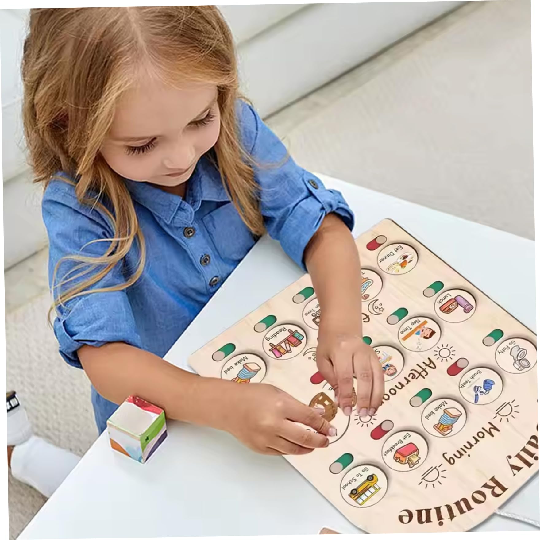 Tabella della Routine giornaliera per Bambini Tabella della Routine per Bambini in Legno con Scatola portaoggetti Programma visivo per delle faccende domestiche e Scolastiche per Bambi