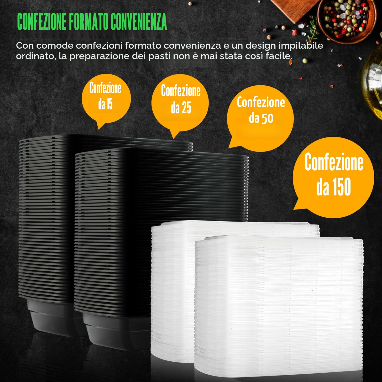50Pcs Contenitori per la Preparazione dei Pasti da 900ml Contenitore per Frutta con Coperchi Portatile per Cibo da Asporto Picnic