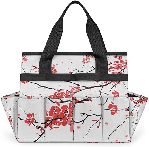 Watercolor Flower Branches Garden Tool Tote Bag for Women Men Gardening Tool Storage Bags with 10 Pockets Standable Garden Home Tool Kits Organizer