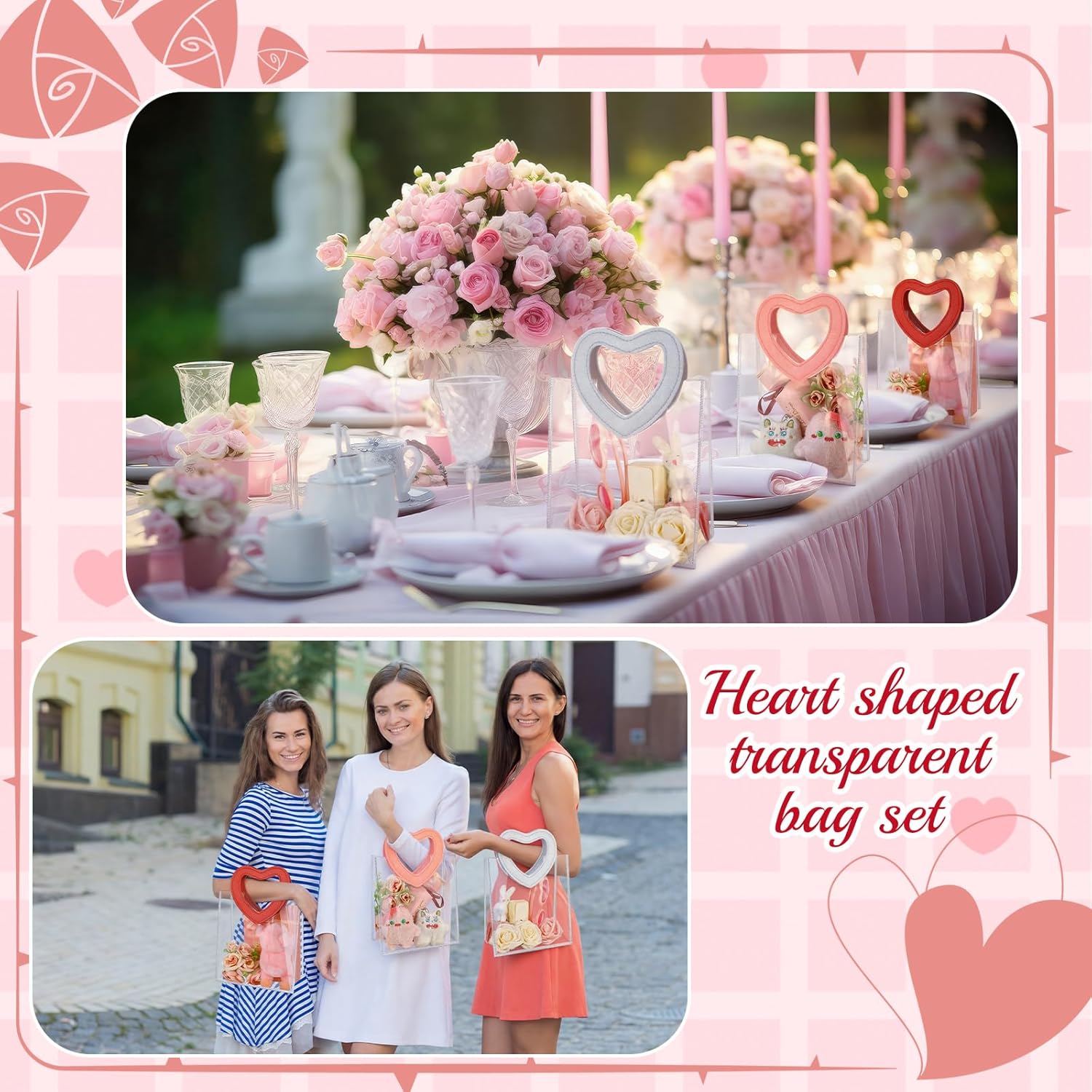 Locmeo 12 Pcs Valentine's Day Clear Plastic Gift Bags with Handle, 8 x 7 x 4 Inch Reusable Transparent PVC Gift Wrap Bags Bulk for Valentine Wedding Bridal Baby Shower Party Favors - Image 5