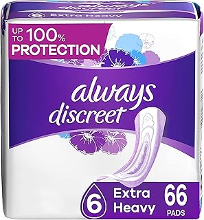 Always Discreet, Incontinence & Postpartum Pads For Women, Size 6 Drops, Extra Heavy Long Absorbency, 66 Total Count (2 Packs of 33 Count)