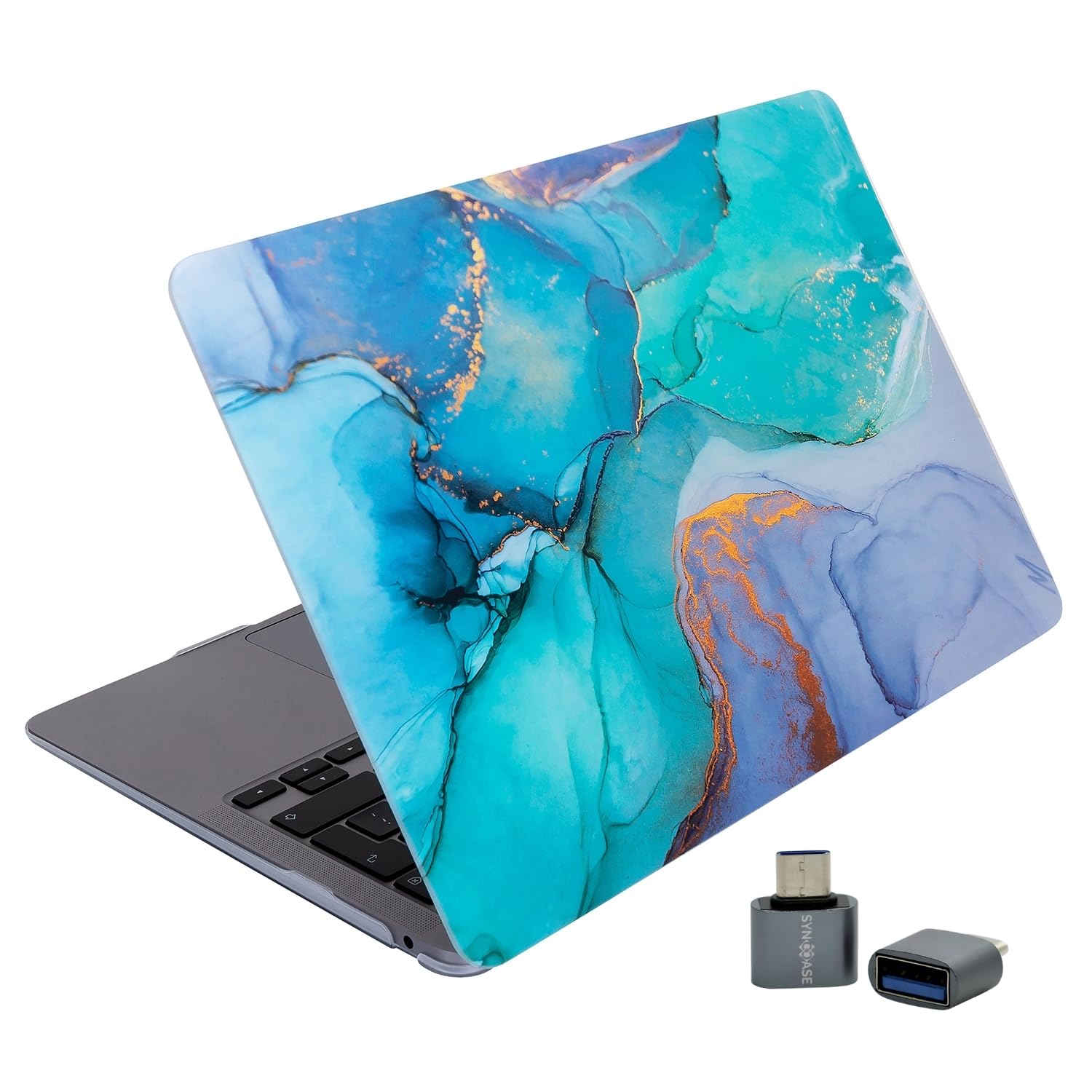 SyncCase Huawei MateBook D15 Uyumlu Kristal Parlak TPU Kılıf | Mermer Desenli Lazer Baskı İnce Sert Kapak Laptop Koruyucu Açık Yeşil