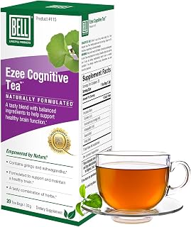 Bell Ezee Cognitive Tea Lifestyle Products - Herbal Tea to Help Support Mental Clarity with Ginkgo, Ashwagandha, Moringa, Natural, Vegan, 20 Tea Bags