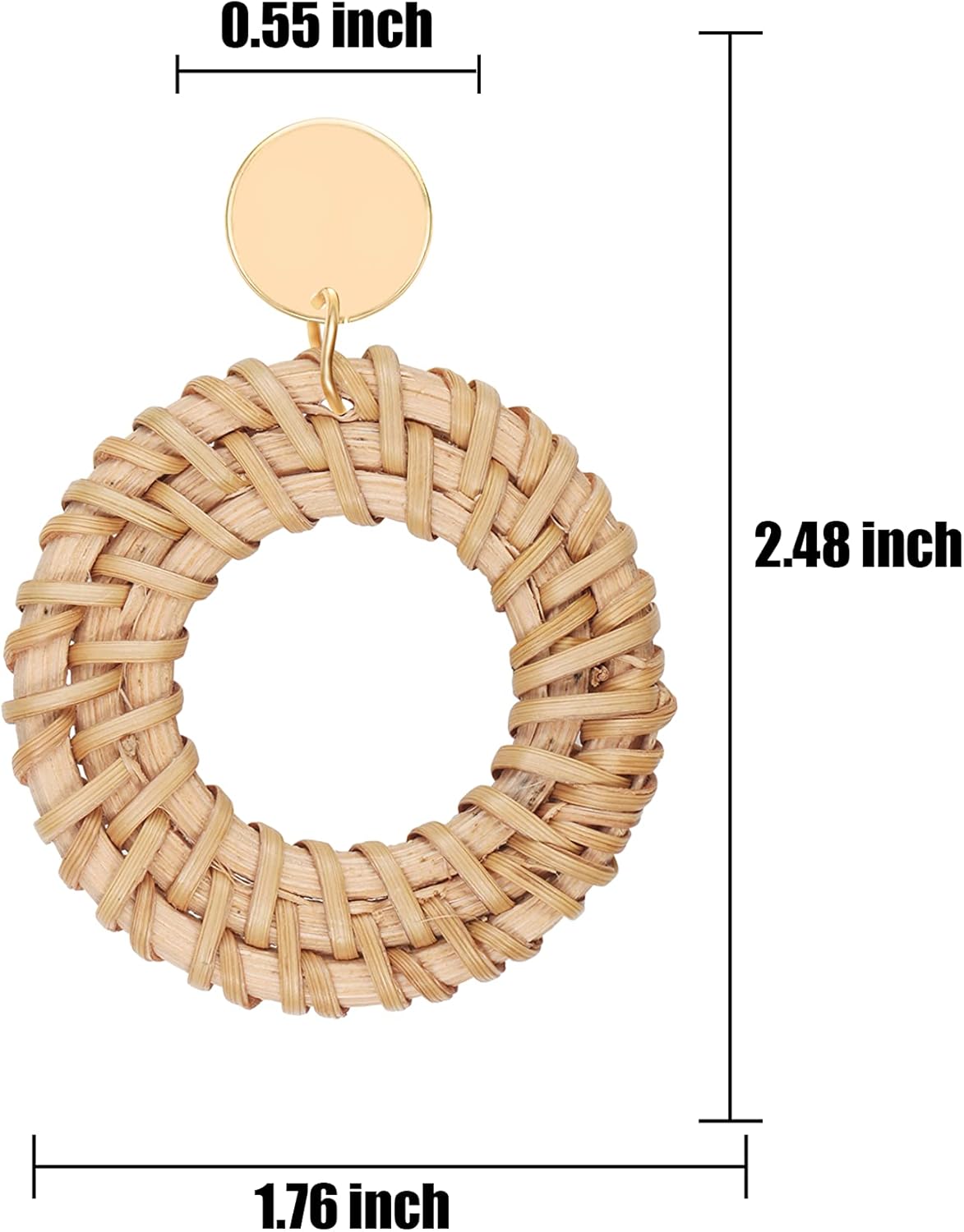 Rattan Dangle Earrings for Women, Boho Statement Handmade Unique Summer Tropical Straw Wicker Loop Circle Earrings Fashion Trendy Bohemian Beach Accessories - Image 2