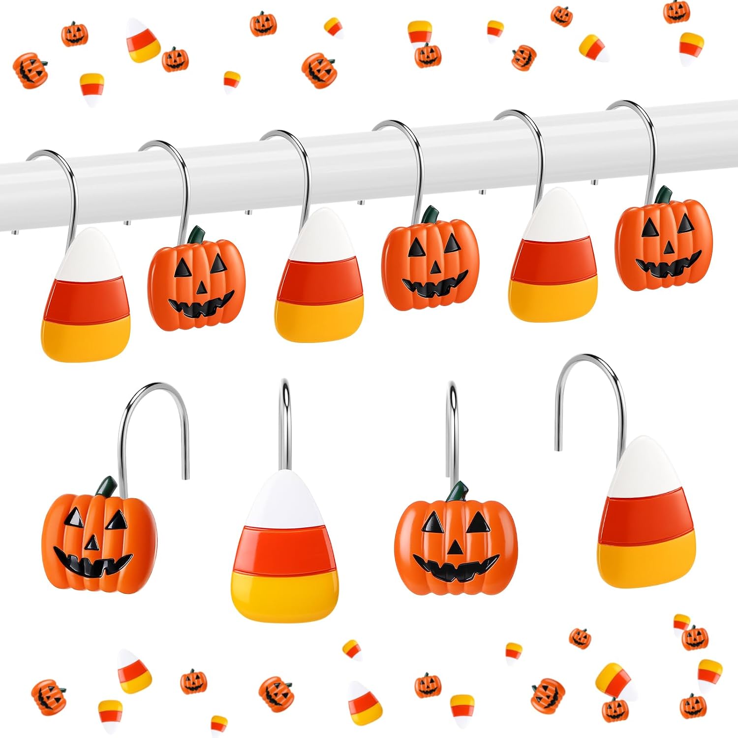 Yungyan 12 Pcs Halloween Shower Curtain Hooks, Pumpkin Orange Hangers