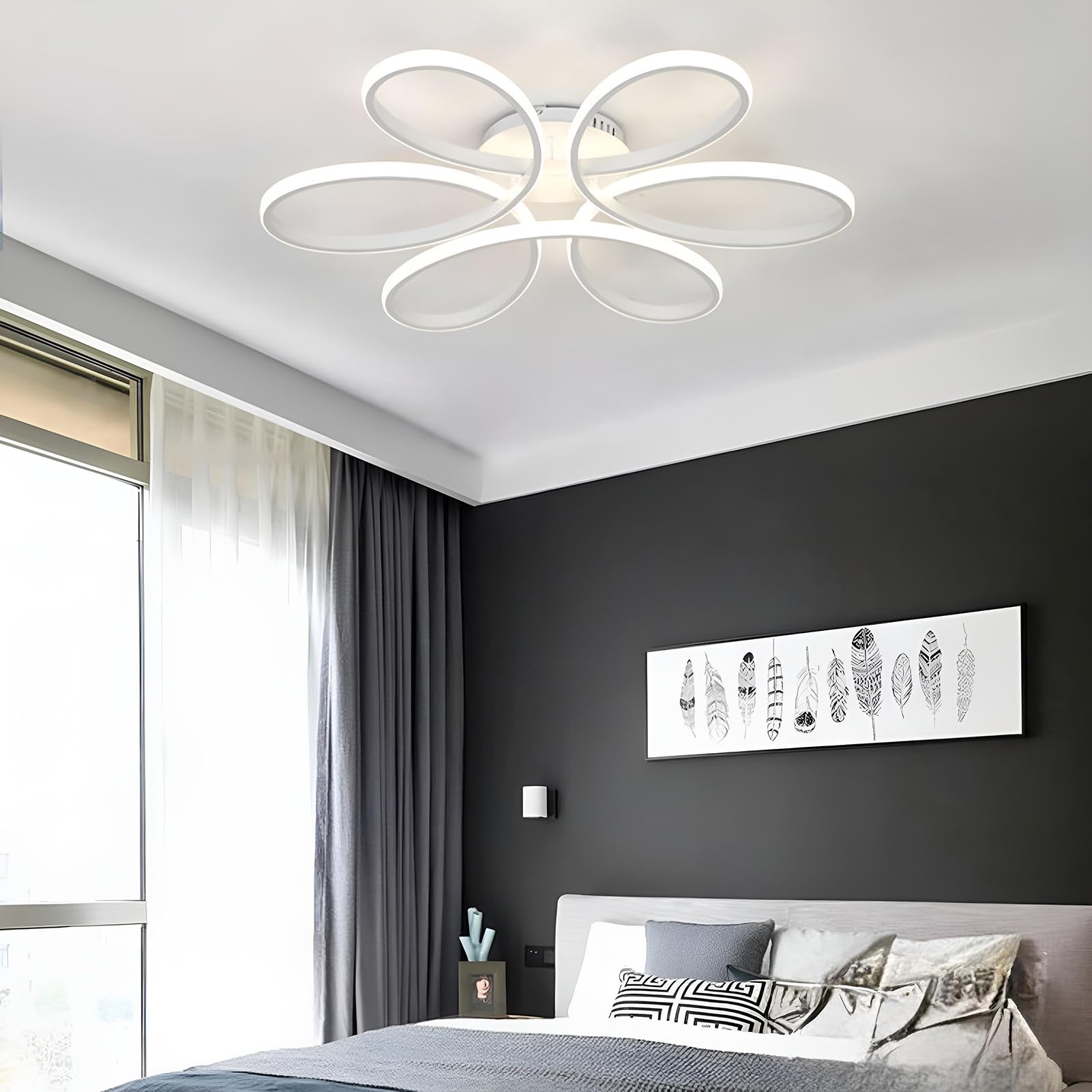 Sedtonmu Dimmable LED Ceiling Lights 76W Modern Acrylic Ceiling Lamp Lighting Fixture with Remote Control for Children's Room Living Room Bedroom Kitchen,White,L