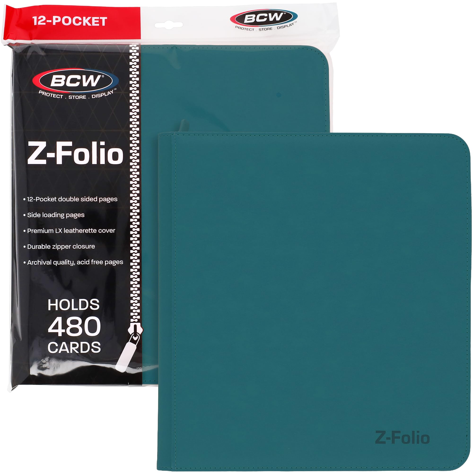 Z-Folio LX Zipper Portfolio - Premium Teal Leatherette 12-Pocket Playset Album - Secure Zipper - 480 Card Capacity - Card Collector's Dream - Card Organizer - Trading Card Storage