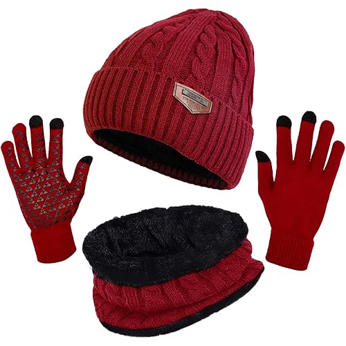 Winter Beanie Hats Scarf Gloves Set Thick Warm Slouchy Beanies Hat Knit Skull Cap Neck Warmer for Men Women
