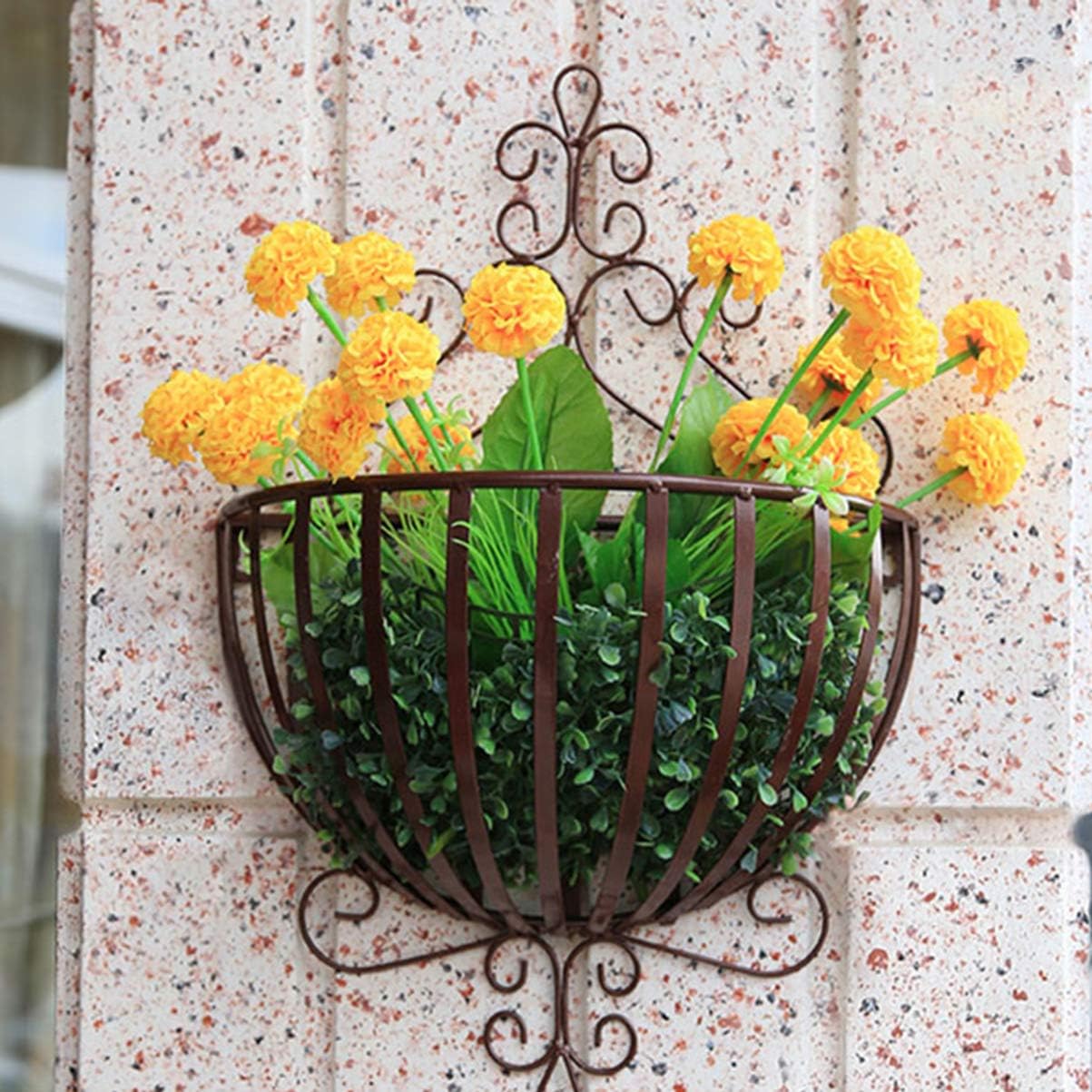 YARNOW Wall Mounted Planter Basket European Style Iron Flowerpot Rack Semicircular Plant Pot Holder for Balcony Garden Porch Windowsill Decoration 20.9X13.8X6.3 Inches