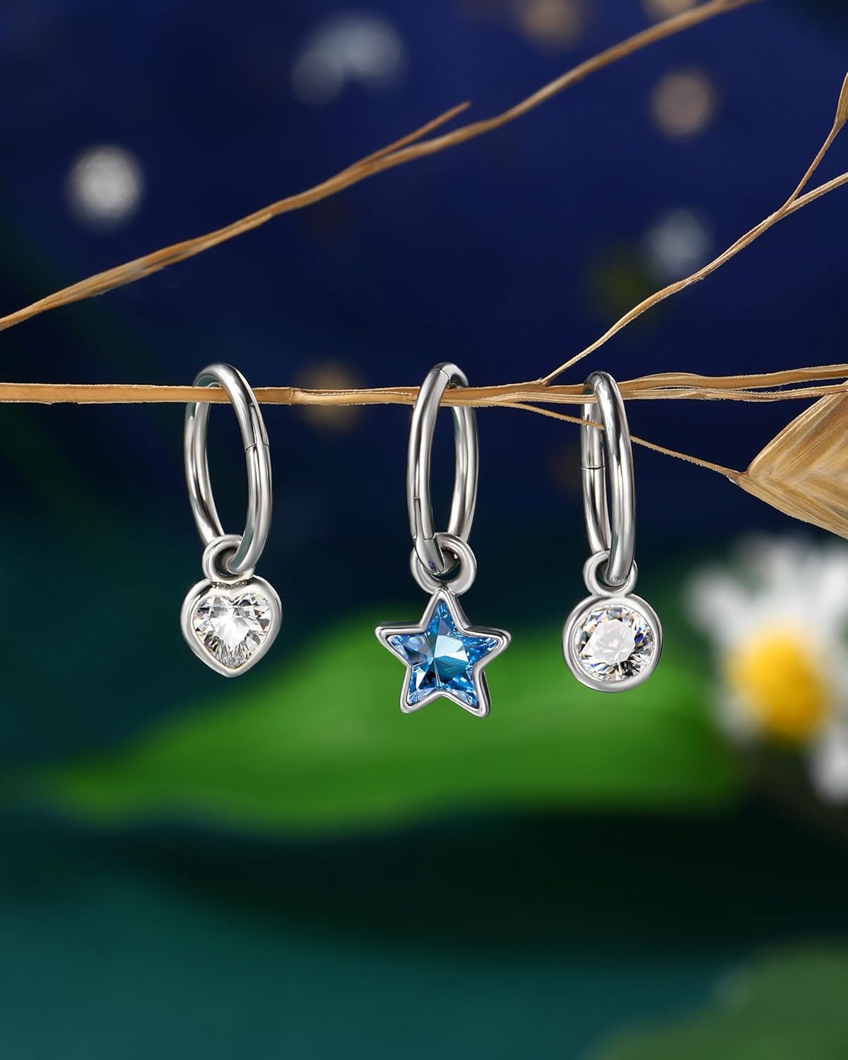 COCHARM 16G Clicker Rook Earrings Dangle Hoop Helix Earrings for Women 6mm 8mm Surgical Steel Rook Helix Piercing Jewelry Dangling Lobe Earring - Image 5