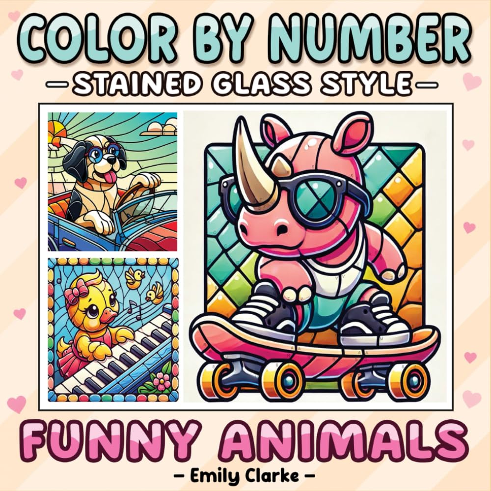 Stained Glass Color by Number Funny Animals: Creative Fun for Relaxation and Joy - The Perfect Coloring Book for Animal Lovers